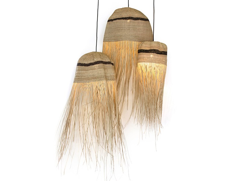 Tassel Basket Lights Brown Stripe with Light